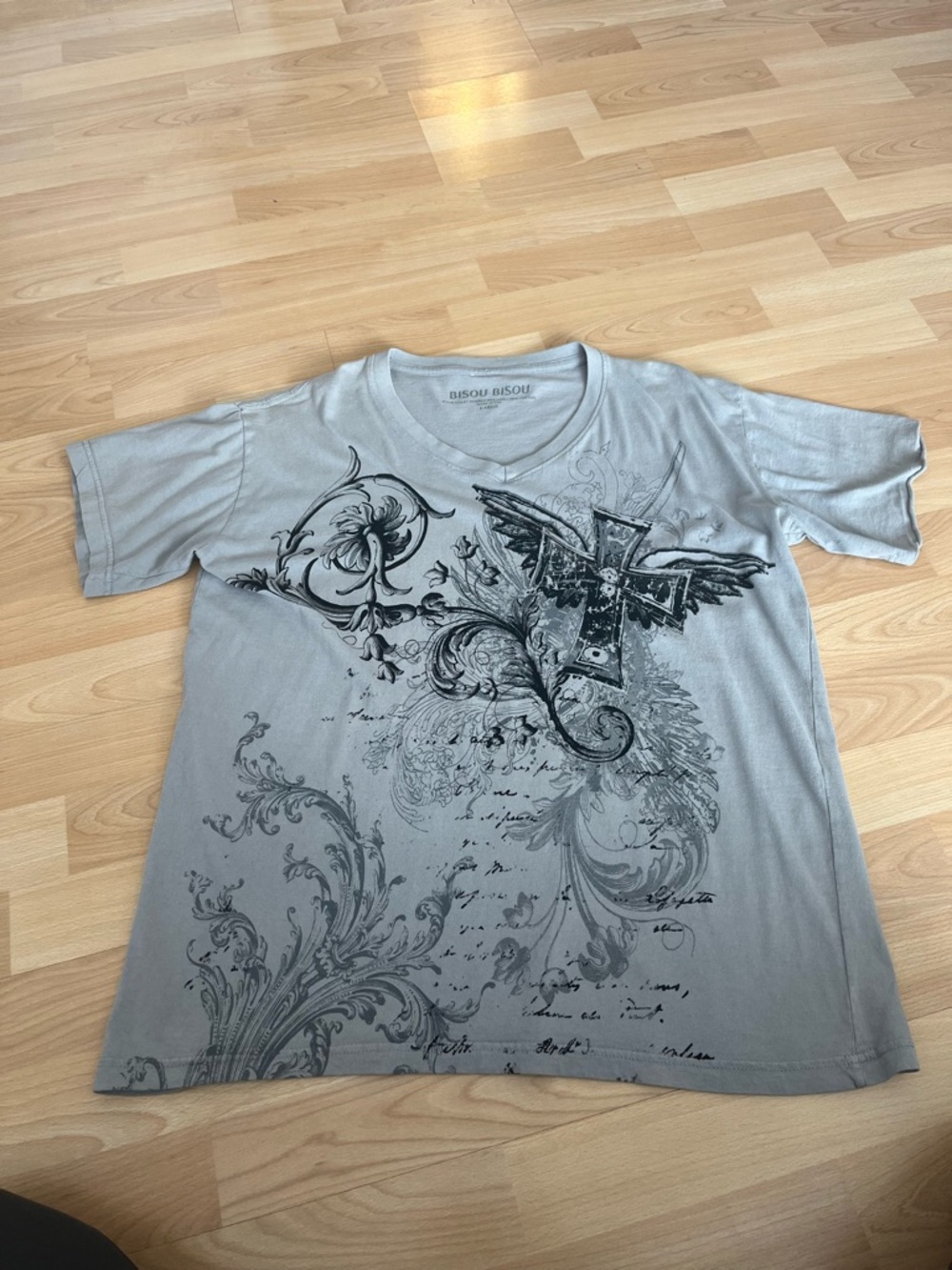 BISOU BISOU Gray Graphic Short Sleeve Tee with Print MEN SIZE LG